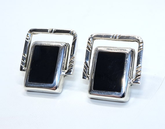 Vintage Mexican Sterling Silver & Black Onyx Post… - image 4