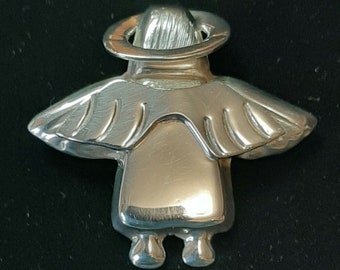 Vintage Sterling Silver Mexico .925 Hiding Bashful Angel With Halo Brooch Pin