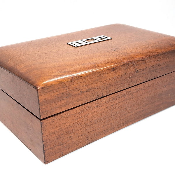 Vintage Alfred Dunhill of London Wood Cigar Humidor With White Glass Liner & Humidifier - Monogrammed Plaque