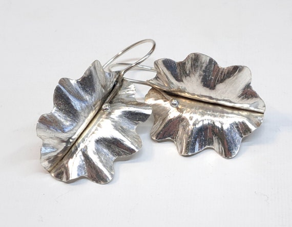 Hand Crafted Sterling Silver 925 Leaf Earrings Ha… - image 2