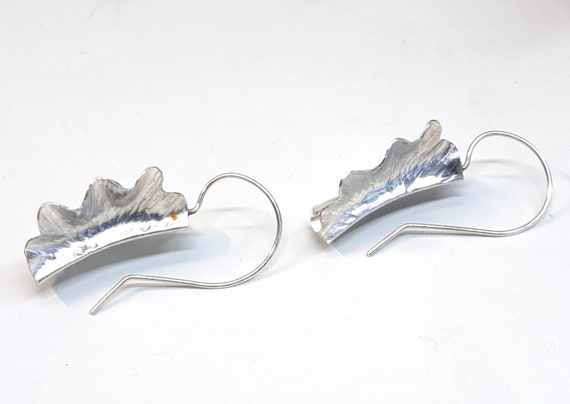 Hand Crafted Sterling Silver 925 Leaf Earrings Ha… - image 3