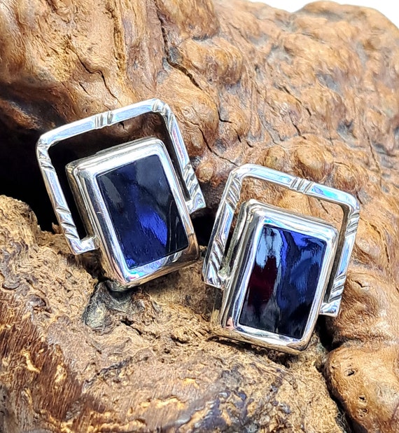 Vintage Mexican Sterling Silver & Black Onyx Post… - image 2