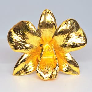 Vintage RISIS 22kt Gold Plated Orchid Brooch Pendant With Original Box