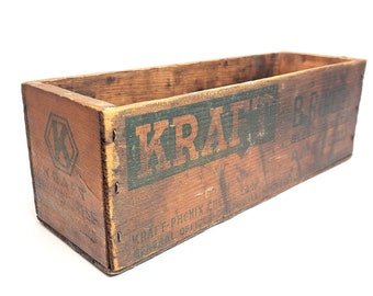 Vintage Rustic Kraft-Phenix 5 lb. Brick Processed Cheese Wooden Box Advertising Collectible