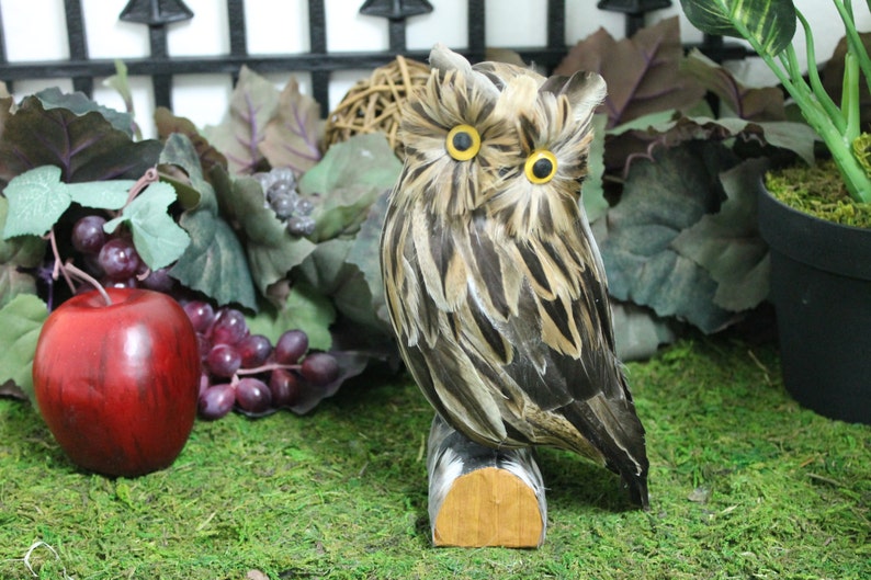 Brown Realistic Medium Feather Owl Bird Figurine Owls Furry Etsy