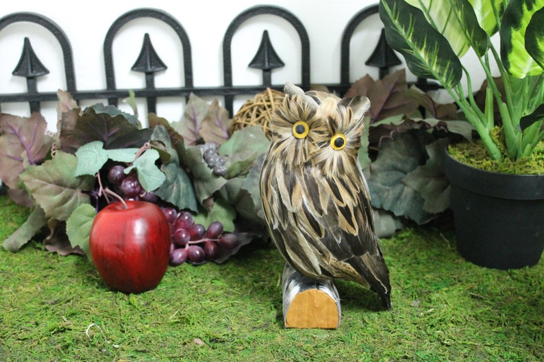 Brown Realistic Medium Feather Owl Bird Figurine Owls Furry Etsy