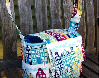 Borsa termica blu per il pranzo Edifici, Borsa per il pranzo a scuola, Borsa riutilizzabile per il pranzo, Borsa per il pranzo da lavoro, Borsa per il pranzo fatta a mano, Borsa per l'edilizia, Borsa in tessuto