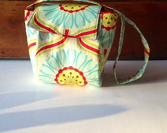 Insulated Lunch Tote Sunflowers, School Lunch Bag, Work Lunch Tote, Handmade Shoulder bag, Spring Lunch Bag, Heather Bailey Lunch Sack