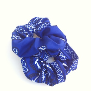 Blue Bandana Hair Scrunchies, Set of 2 Bandana Fabric Hair Ties