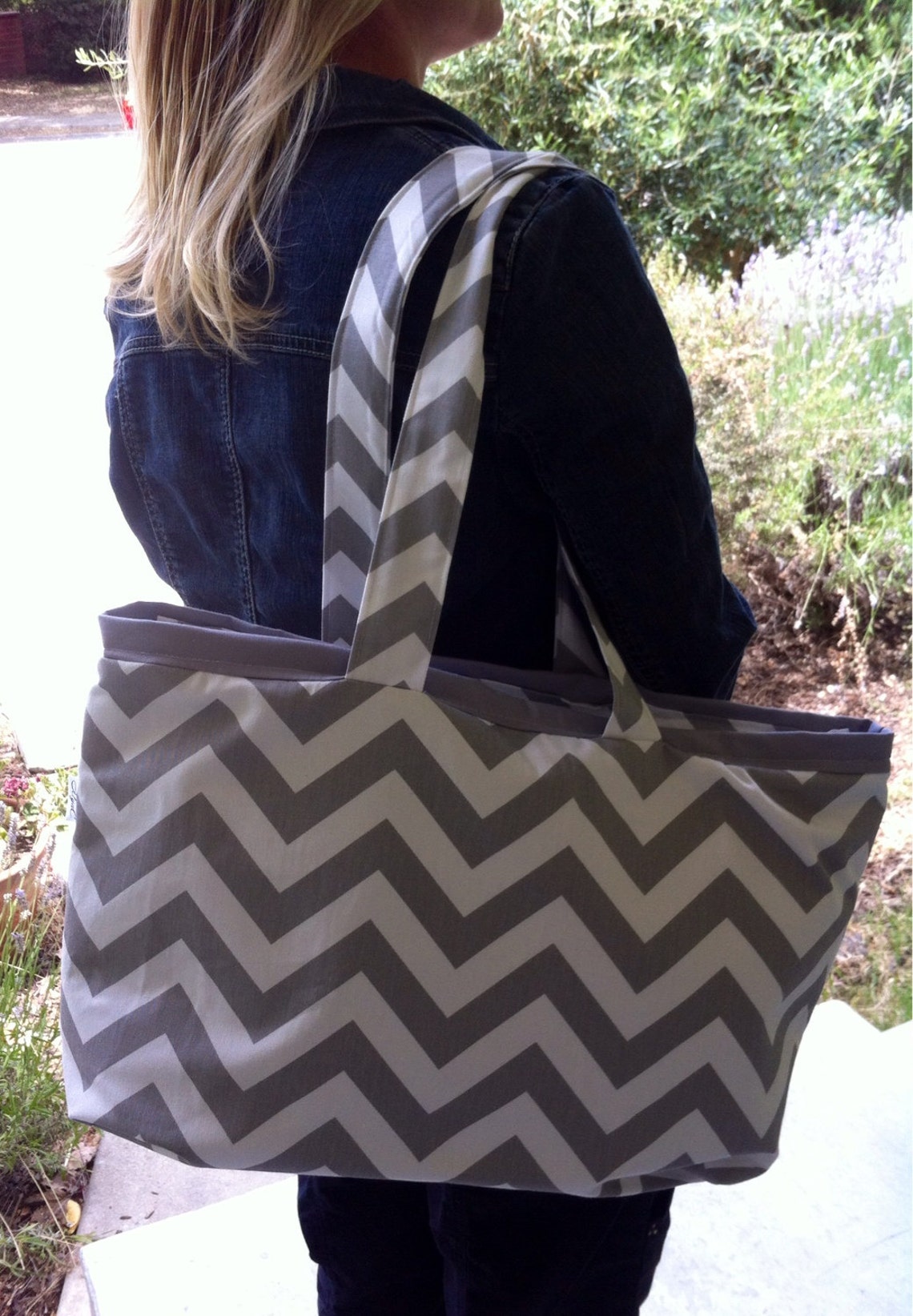 Large Diaper Bag Gray and White Chevron Baby Bag Zipper Etsy