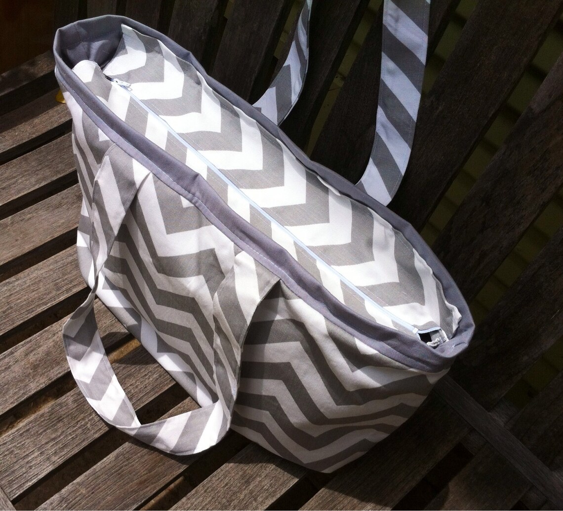 Large Diaper Bag Gray and White Chevron Baby Bag Zipper Etsy