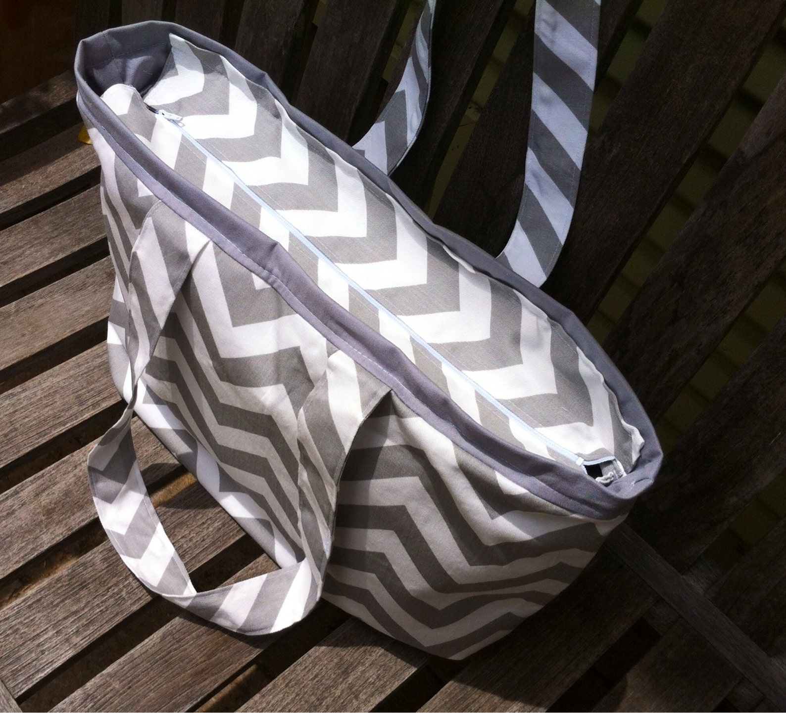 Large Diaper Bag Gray and White Chevron Baby Bag Zipper Etsy