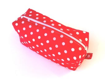 Cosmetic Case / Pencil Case Red and White Polka dots