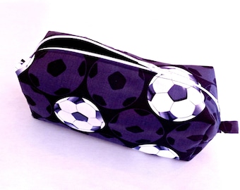 Soccer Pencil Case, Black White Soccer Cosmetic Case, School Pencil Pouch, Sport Theme bag, Handmade Pencil Case, Soccer Boxy Zipper Bag