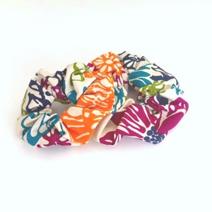 Flower Hair Scrunchies, Set of 2 Cotton Hair Ties