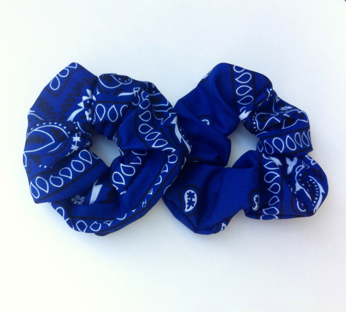 Blue Bandana Hair Scrunchies Set of 2 Bandana Fabric Hair Etsy