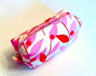 Floral Cosmetic Bag, Pink & White Pencil Pouch