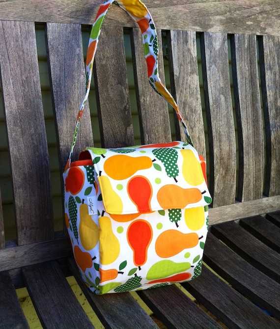 Insulated Lunch Tote Pears, Reusable Lunch Bag, Cotton Lunch Bag, School Lunch Bag, Work Lunch Bag Tote,Handmade Lunch Bag, Colorful Lunch