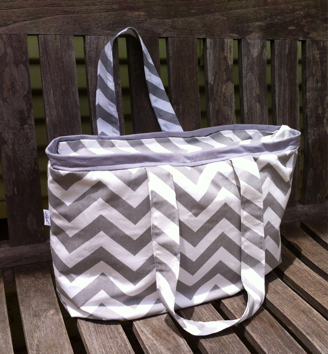 Large Diaper Bag Gray and White Chevron Baby Bag Zipper Etsy