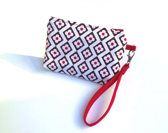 iPhone Case Wristlet, Small W, Red and White iPhone Wristlet, Small Coin Purse Wallet