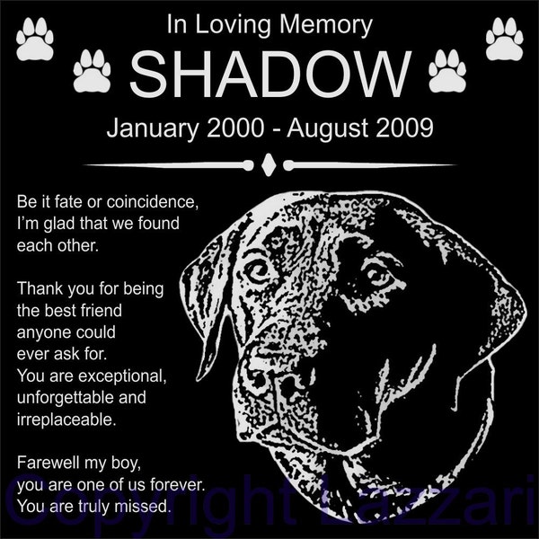 Personalized Black Lab Labrador Retriever Pet Dog Granite Memorial 12x12 Inch Engraved Grave Marker Plaque "Shadow"