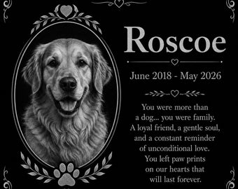 Personalized Custom Photo Dog Cat Canine Pet Memorial 12"x12" Engraved Solid Granite Grave Marker Headstone Plaque z21