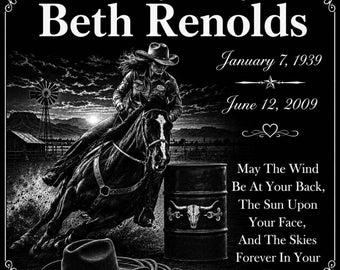 Personalized Rodeo Barrel Racer Memorial 12"x12" Custom Engraved Headstone Granite Grave Marker Plaque z155
