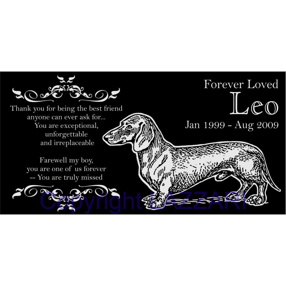 Personalized Dachshund Pet Dog Granite Memorial 12x6 Inch Engraved Grave Marker Plaque "Leo"