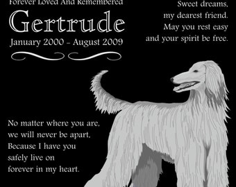 Personalized Afghan Hound Dog Pet Memorial 12x12 Inch Custom Engraved Granite Grave Marker Headstone Plaque "Gertrude"