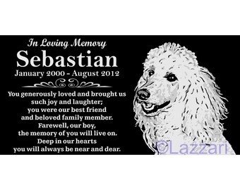 Personalized Standard Poodle Dog Granite Pet Memorial 12x6 Inch Engraved Grave Marker Plaque "Sebastian"