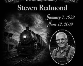 Personalized Railroad Engineer Train Memorial 12"x12" Custom Engraved Headstone Granite Grave Marker Plaque z41