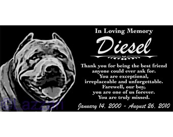 Personalized Pit Bull Terrier Dog Pet Memorial 12x6 Engraved Granite Grave Marker Headstone Plaque "Diesel"