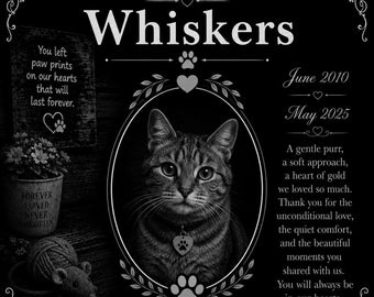 Personalized Custom Photo Cat Kitty Canine Pet Memorial 12"x12" Engraved Solid Granite Grave Marker Headstone Plaque z21