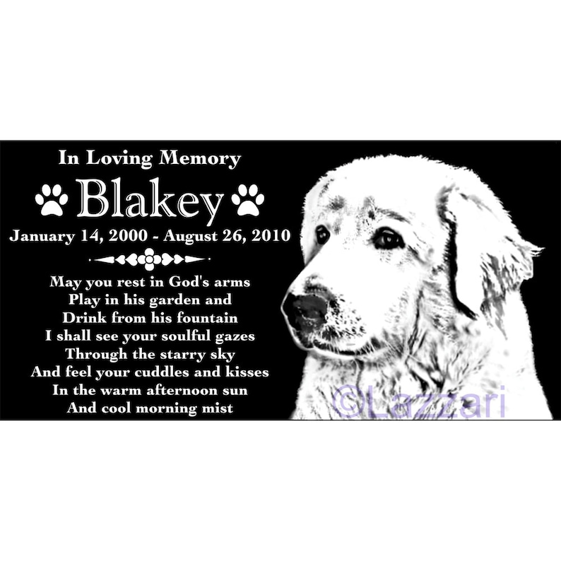 Personalized Great Pyrenees Dog Pet Memorial 12x6 Engraved Granite Grave Marker Headstone Plaque Blakey