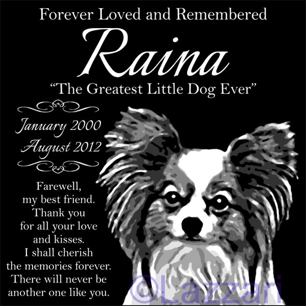 Personalized Papillon Dog Granite Pet Memorial 12x12 Inch Engraved Grave Marker Plaque "Raina"