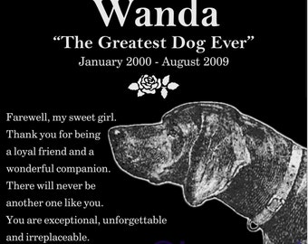 Personalized German Shorthaired Pointer Dog Pet Memorial 12x12 Inch Engraved Granite Grave Marker Plaque "Wanda"