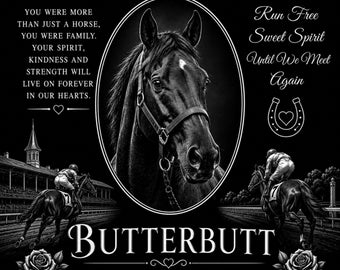 Personalized Thoroughbred Racehorse Memorial 12"x12" Custom Engraved SOLID Granite Grave Marker Plaque z35