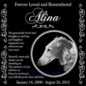 Personalized Borzoi Russian Wolfhound Dog Granite Pet Memorial 12x12 Inch Engraved Grave Marker Plaque &quot;Alina&quot;