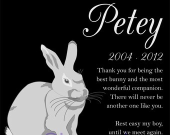 Personalized Rabbit Bunny Granite Pet Memorial 12x12 Custom Engraved Grave Marker Headstone Plaque "Petey"