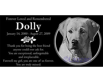 Personalized Yellow Labrador Retriever Dog Pet Memorial 12x6 Inch Engraved Granite Grave Marker Headstone "Dolly"