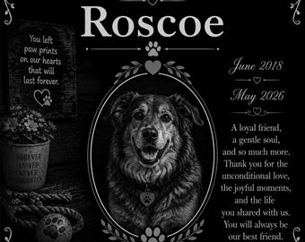 Personalized Custom Photo Dog Cat Canine Pet Memorial 12"x12" Engraved Solid Granite Grave Marker Headstone Plaque z21