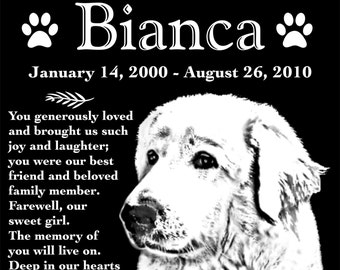 Personalized Great Pyrenees Dog Pet Memorial 12x12 Engraved Granite Grave Marker Headstone Plaque "Bianca"