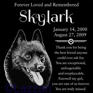 Personalized Schipperke Dog Pet Memorial 12x12 Inch Custom Engraved Granite Grave Marker Headstone &quot;Skylark&quot;