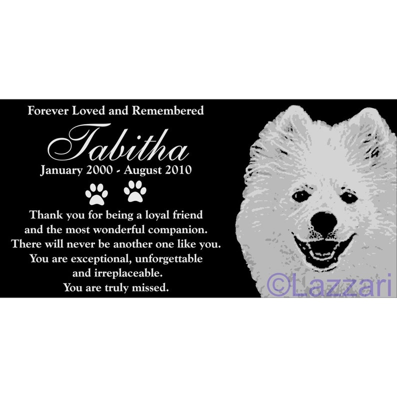 Personalized American Eskimo Dog Pet Memorial 12x6 Engraved Granite Grave Marker Headstone Plaque Tabitha image 1