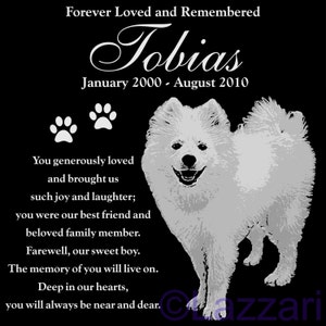 Personalized American Eskimo Dog Pet Memorial 12x12 Engraved Granite Grave Marker Headstone Plaque &quot;Tobias&quot;