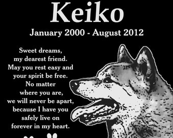 Personalized Shiba Inu Dog Pet Memorial 12x12 Engraved Granite Grave Marker Headstone Plaque "Keiko"