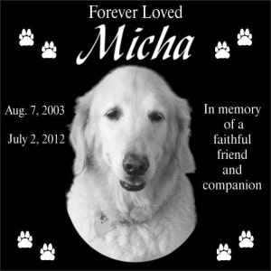 Personalized Pet Dog Cat Memorial 12&quot;x12&quot; Engraved Granite Grave Marker Plaque &quot;Micha&quot;