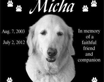 Personalized Pet Dog Cat Memorial 12"x12" Engraved Granite Grave Marker Plaque "Micha"