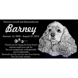 Personalized American Cocker Spaniel Dog Granite Pet Memorial 12x6 Inch Engraved Grave Marker Plaque &quot;Barney&quot;