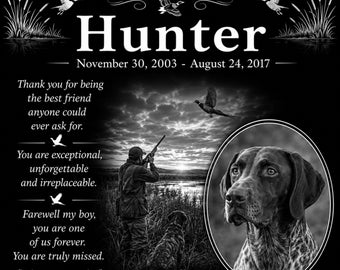 Personalized Custom Photo Hunting Bird Dog Canine Pet Memorial 12"x12" Engraved Solid Granite Grave Marker Headstone Plaque z21